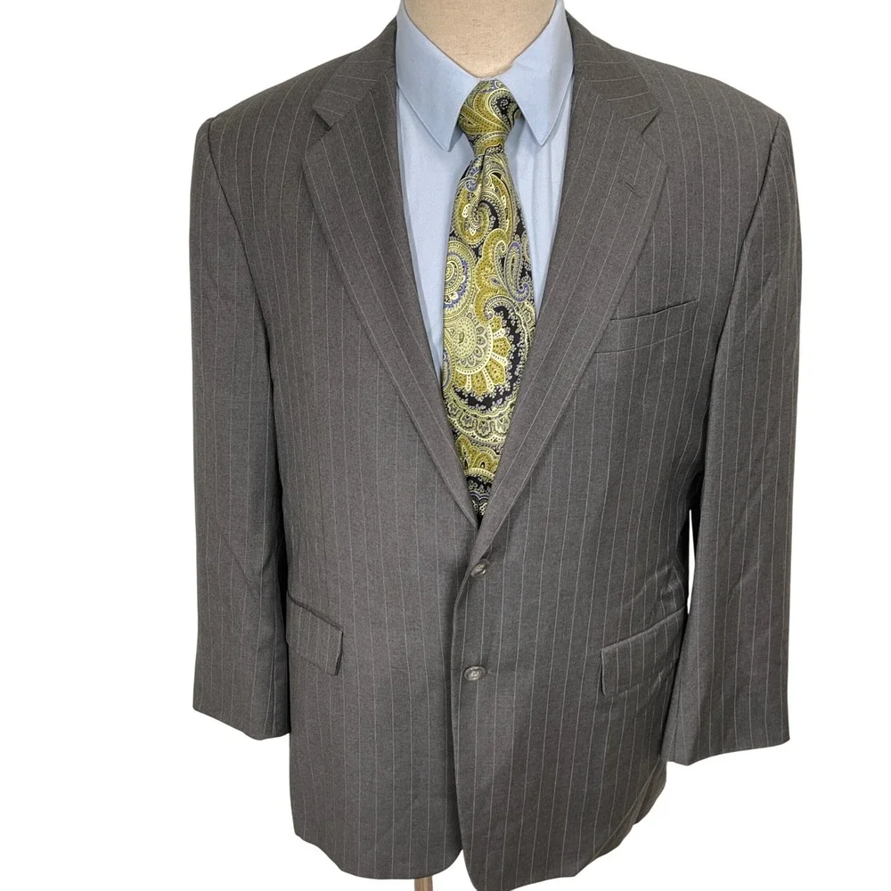 Hickey Freeman Blazer Mens 44R Gray Pinstripe Madison‎ Wool Suit Jacket USA VTG
